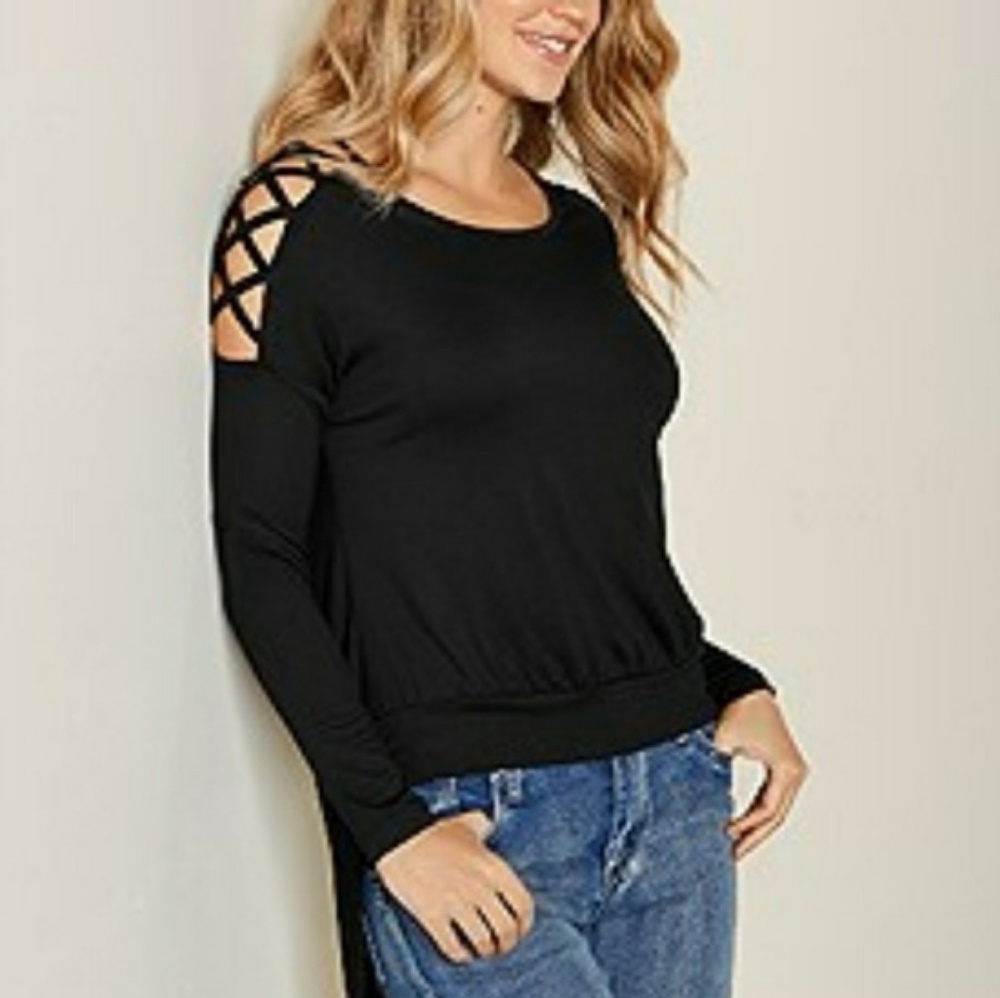 Venus Black Criss Cross Arm Shirt